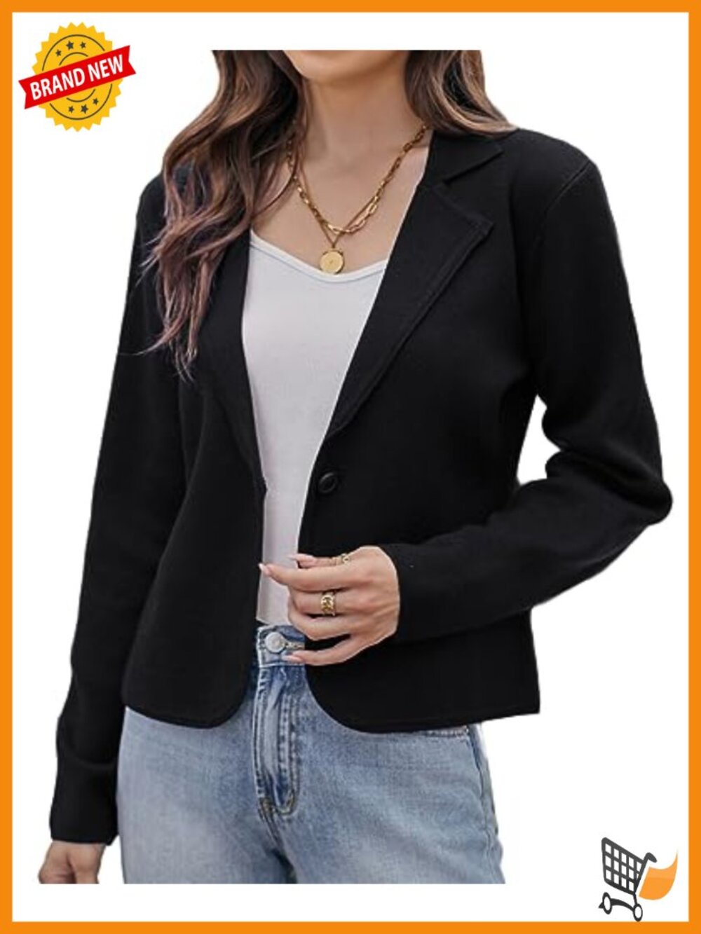 Women Cropped Sweater Blazer Button Front Notch Collar Knit Jacket Work